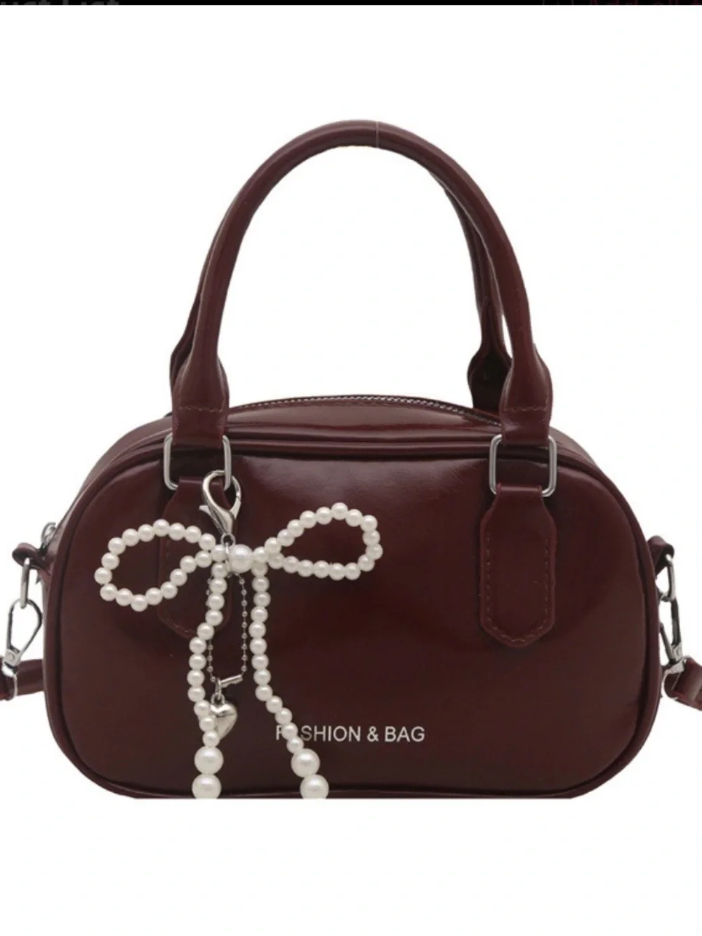 Women’s Burgundy Pearl-Accent Handbag